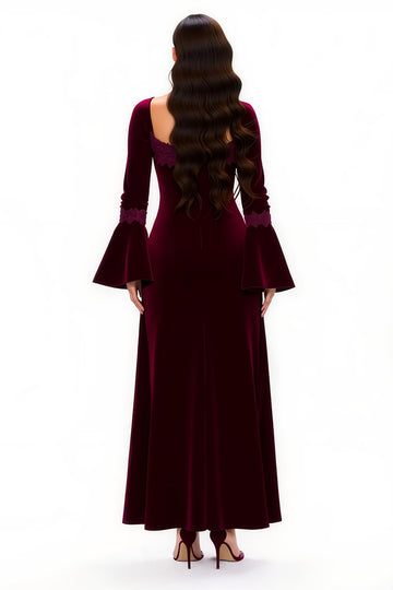 Velvet Long Sleeve Sheath Burgundy Holiday Dress